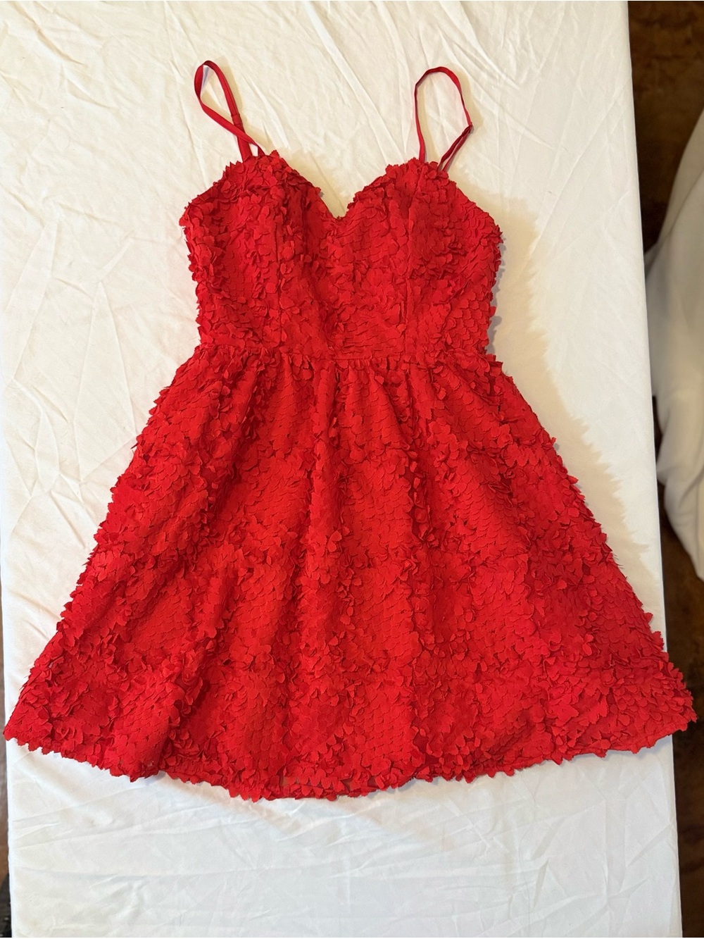 H&M Red Floral Appliqué Spaghetti Strap Sweetheart Neck Prom Dress Size 4 (GG29)